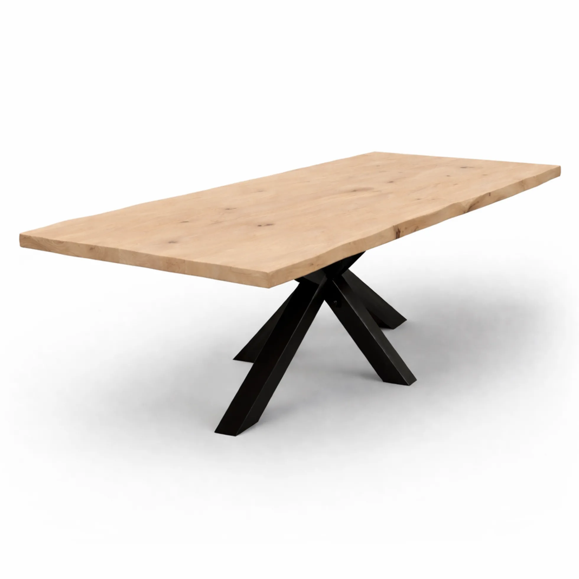 Table extensible chêne blanc bords naturels pied noir 220 cm PALERME
