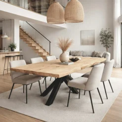 Table extensible chêne blanc bords naturels pied noir 220 cm PALERME