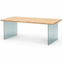Table extensible chêne blanc bords biseautés pieds verre 180 cm PALERME