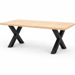 Table extensible chêne blanc bords biseautés pieds en X 180 cm PALERME