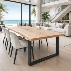 Table extensible chêne blanc bords naturels pieds en U 200 cm PALERME