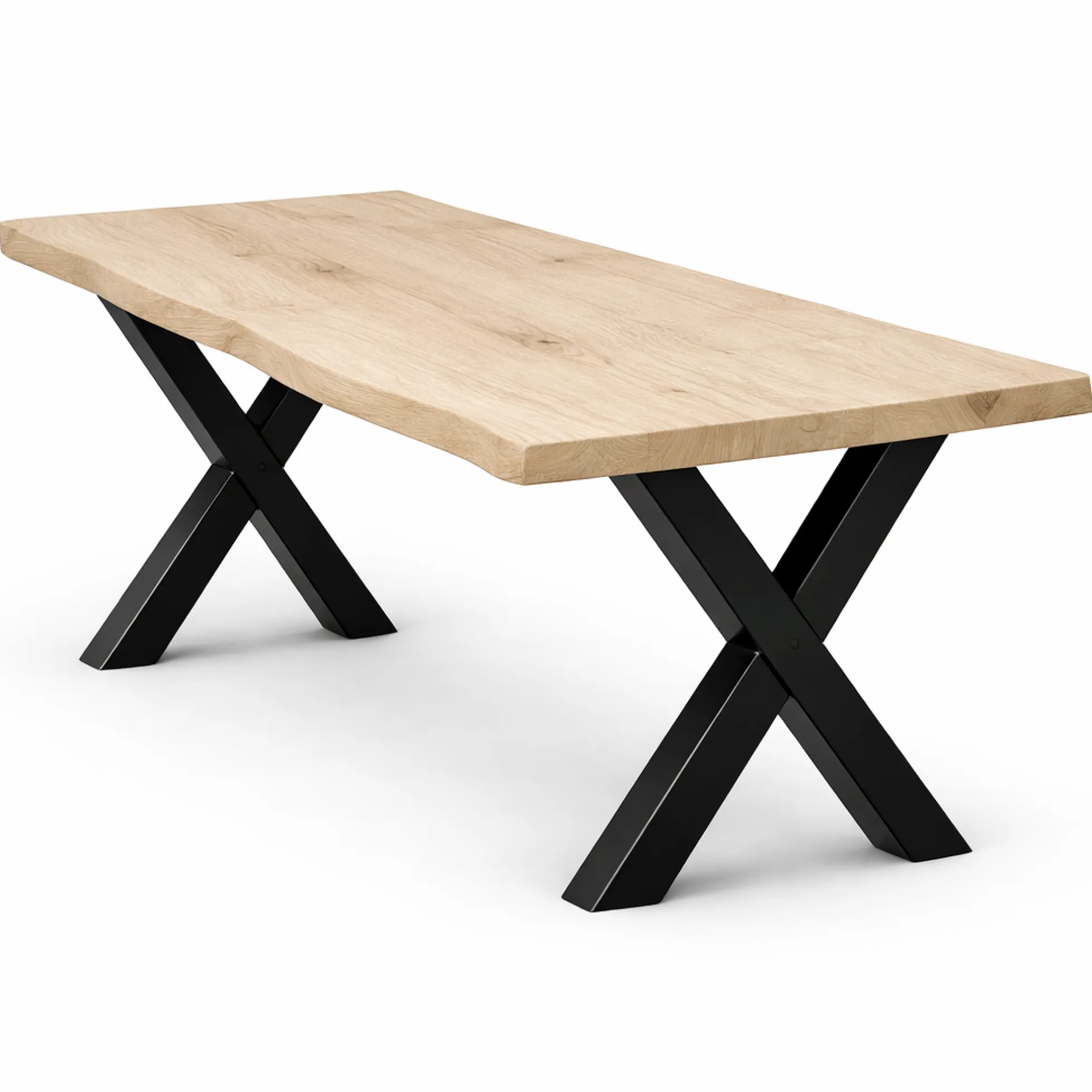 Table extensible chêne blanc bords naturels pieds en X 180 cm PALERME