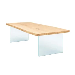 Table extensible chêne blanc bords naturels pieds verre 240 cm PALERME