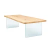 Table extensible chêne blanc bords naturels pieds verre 180 cm PALERME