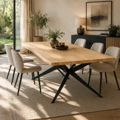Table extensible chêne blanc bords naturels pied graphique 220 cm PALERME