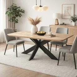 Table extensible chêne blanc bords biseautés pied noir fin 200 cm PALERME