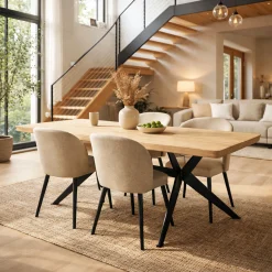 Table extensible chêne blanc bords biseautés pied graphique 180 cm PALERME