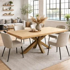 Table extensible chêne blanc bords biseautés pied grège 180 cm PALERME
