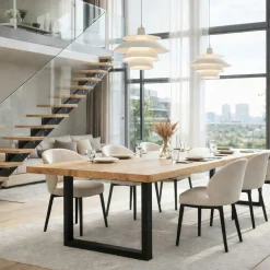 Table extensible chêne blanc bords biseautés pieds en U 240 cm PALERME