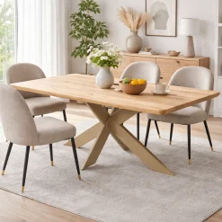Table extensible chêne blanc bords biseautés pied grège fin 220 cm PALERME
