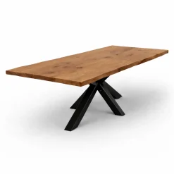 Table extensible chêne brun bords naturels pied noir 200 cm PALERME