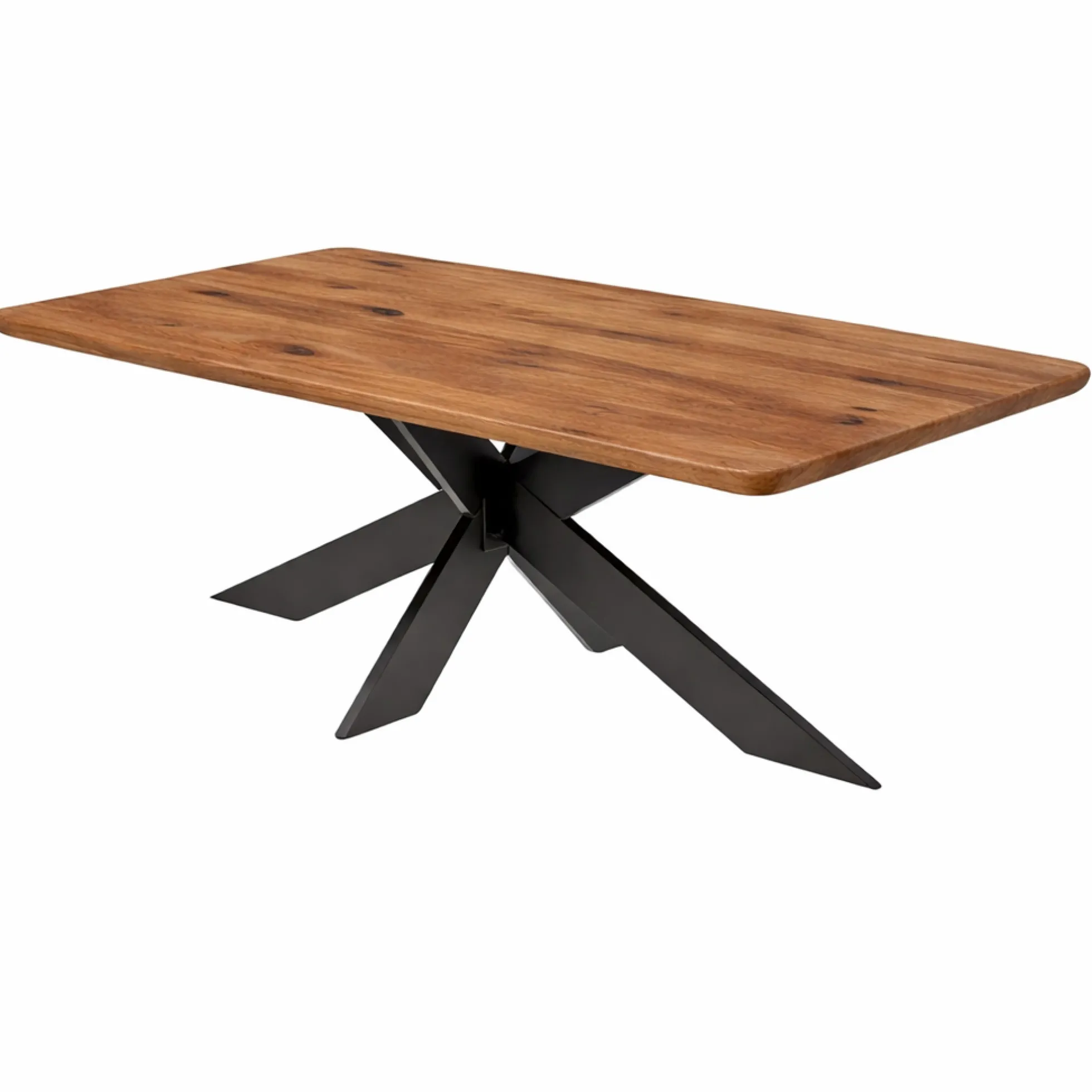 Table extensible chêne brun bords biseautés pied noir fin 200 cm PALERME