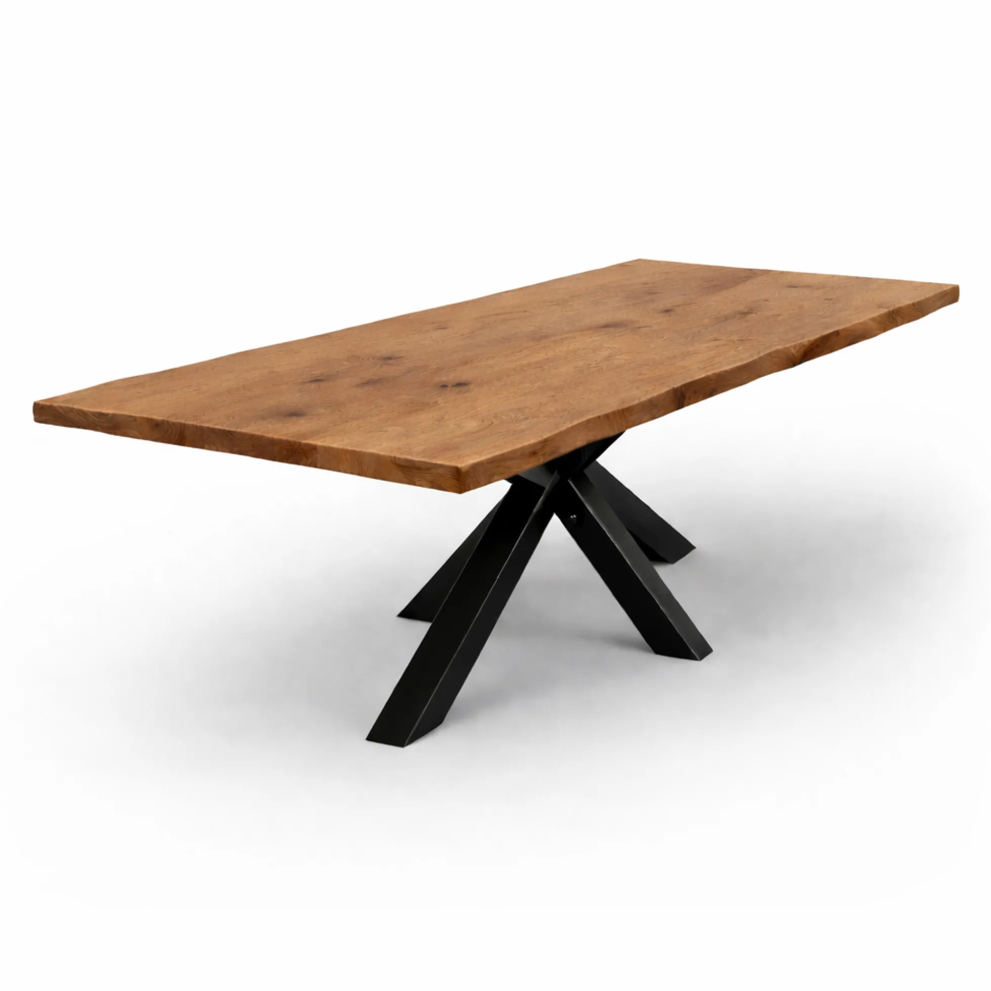 Table extensible chêne brun bords naturels pied noir 220 cm PALERME