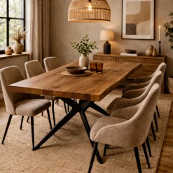 Table extensible chêne brun bords naturels pied graphique 200 cm PALERME