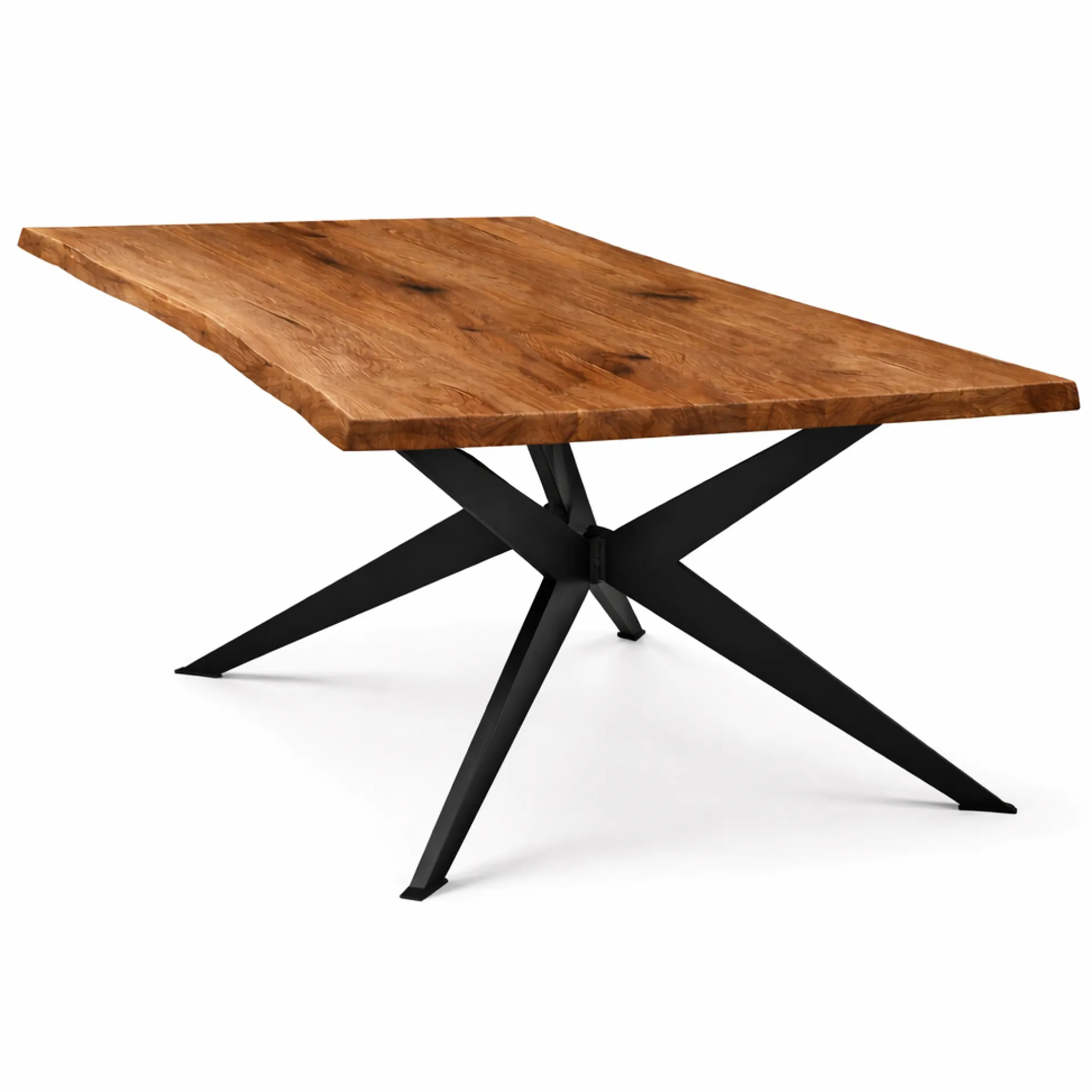 Table extensible chêne brun bords naturels pied graphique 180 cm PALERME