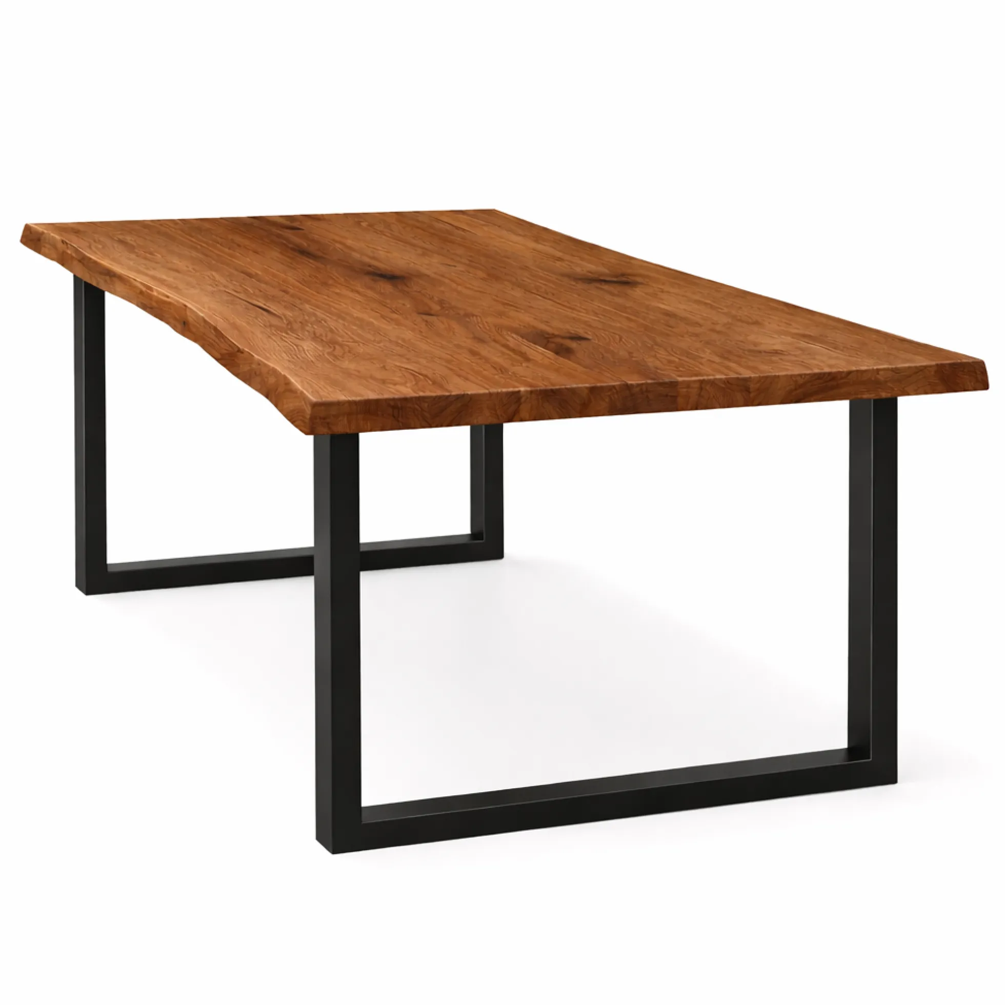 Table extensible chêne brun bords naturels pieds en U 180 cm PALERME