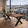 Table extensible chêne brun bords naturels pieds en X 240 cm PALERME