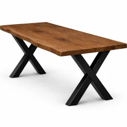 Table extensible chêne brun bords naturels pieds en X 220 cm PALERME