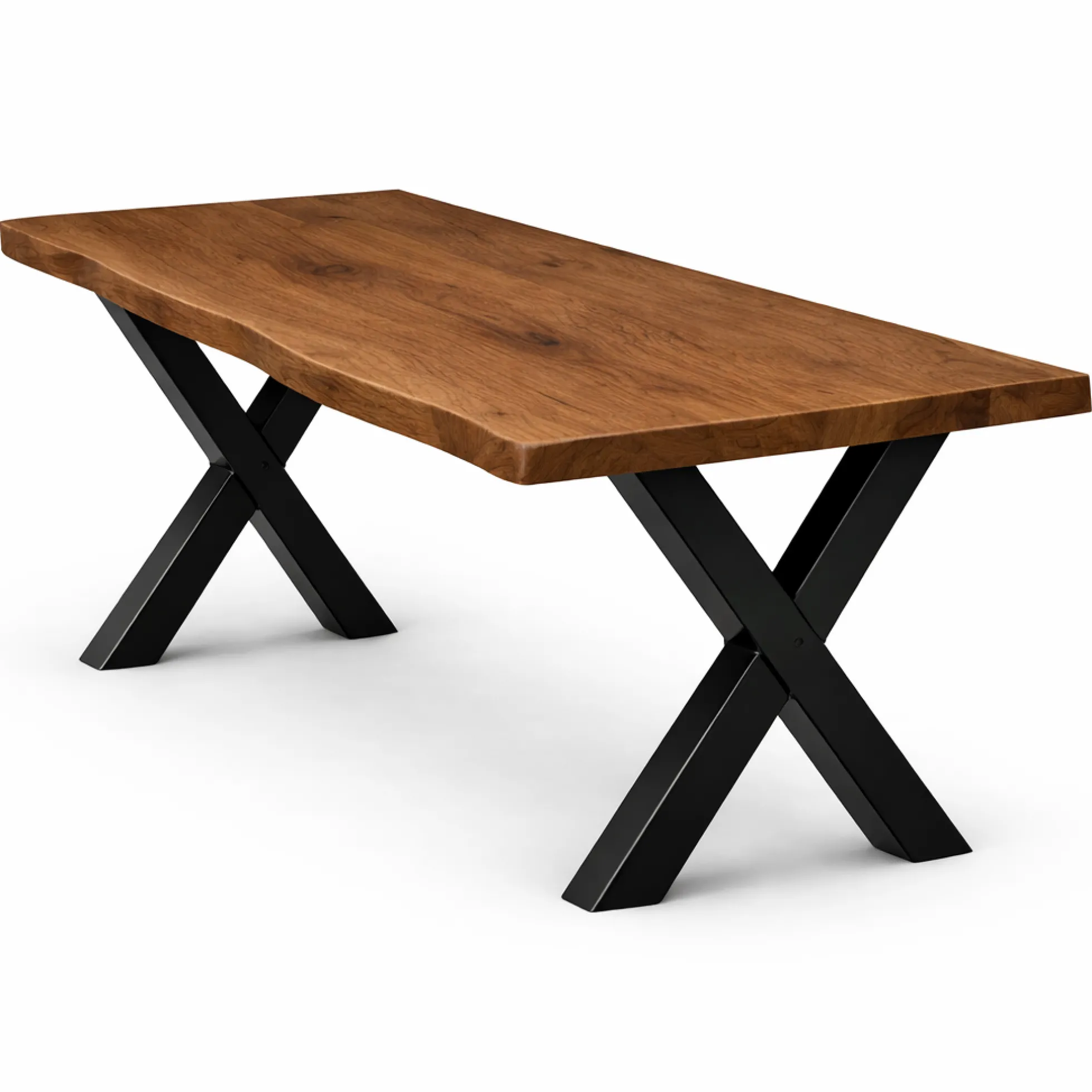 Table extensible chêne brun bords naturels pieds en X 180 cm PALERME
