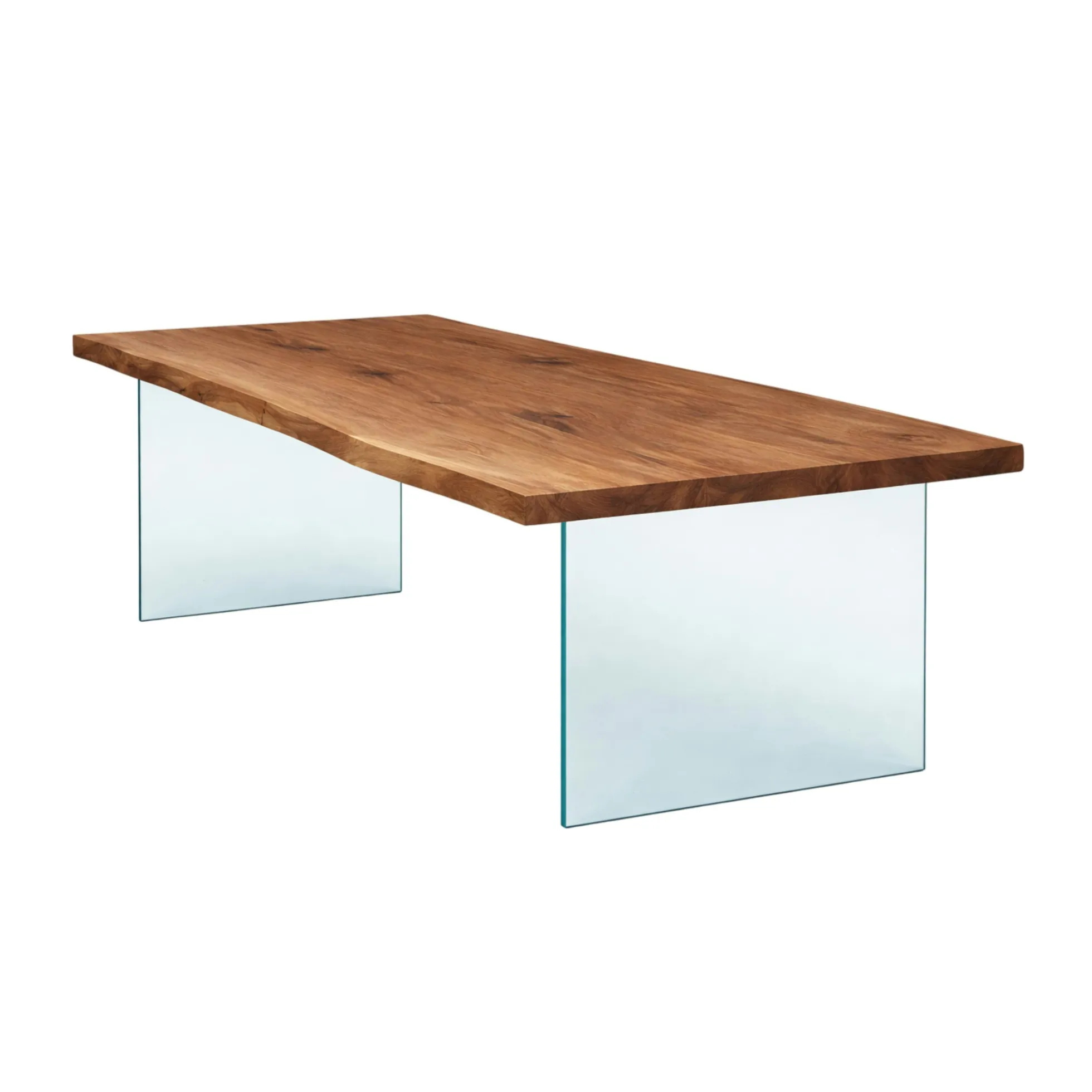 Table extensible chêne brun bords naturels pieds verre 200 cm PALERME