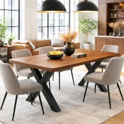 Table extensible chêne brun bords biseautés pieds en X 200 cm PALERME