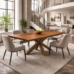 Table extensible chêne brun bords biseautés pied grège 240 cm PALERME