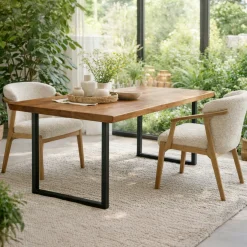 Table extensible chêne brun bords biseautés pieds en U 220 cm PALERME