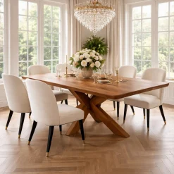 Table extensible chêne brun bords biseautés pied bois 200 cm PALERME