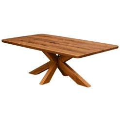 Table extensible chêne brun bords biseautés pied bois 200 cm PALERME