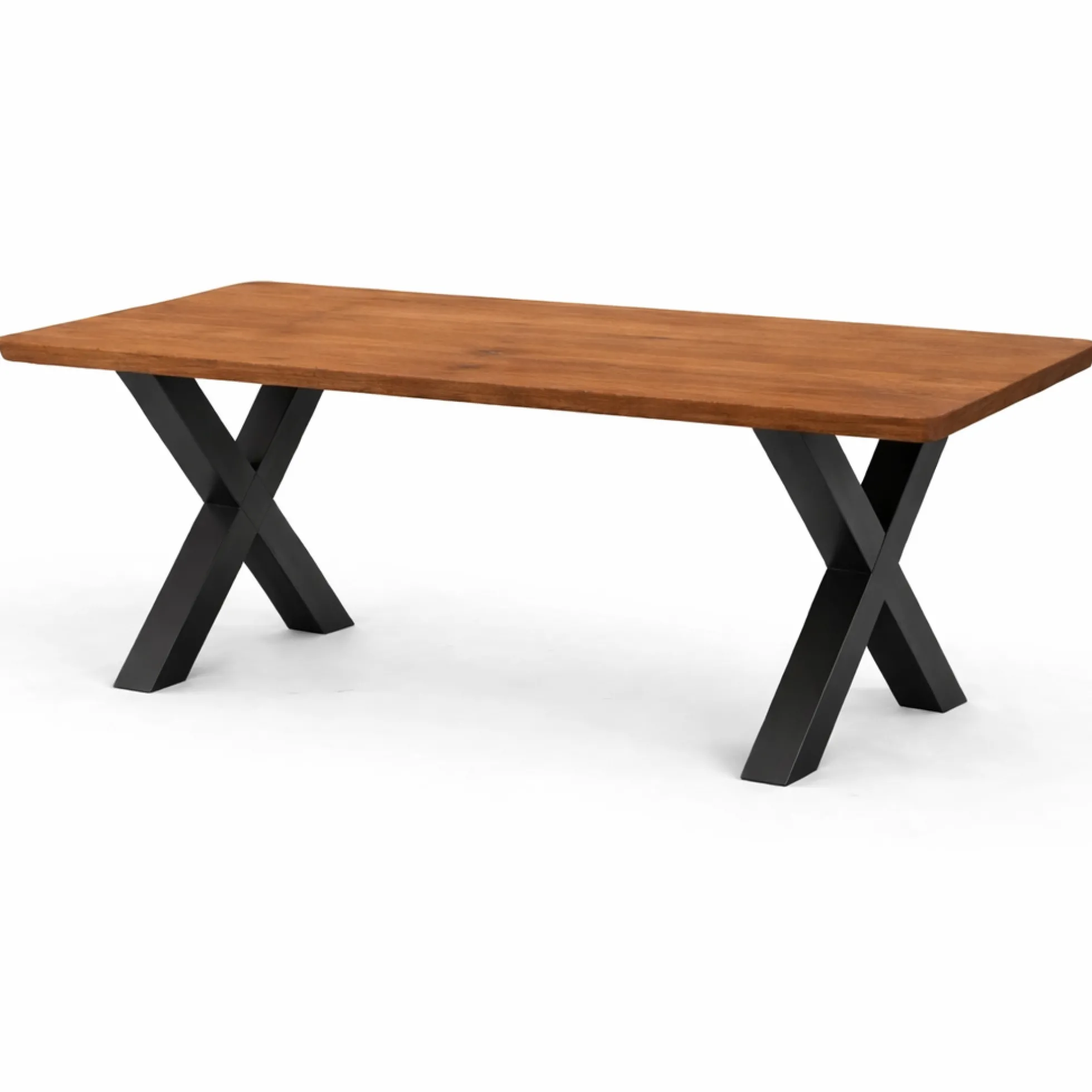 Table extensible chêne brun bords biseautés pieds en X 240 cm PALERME