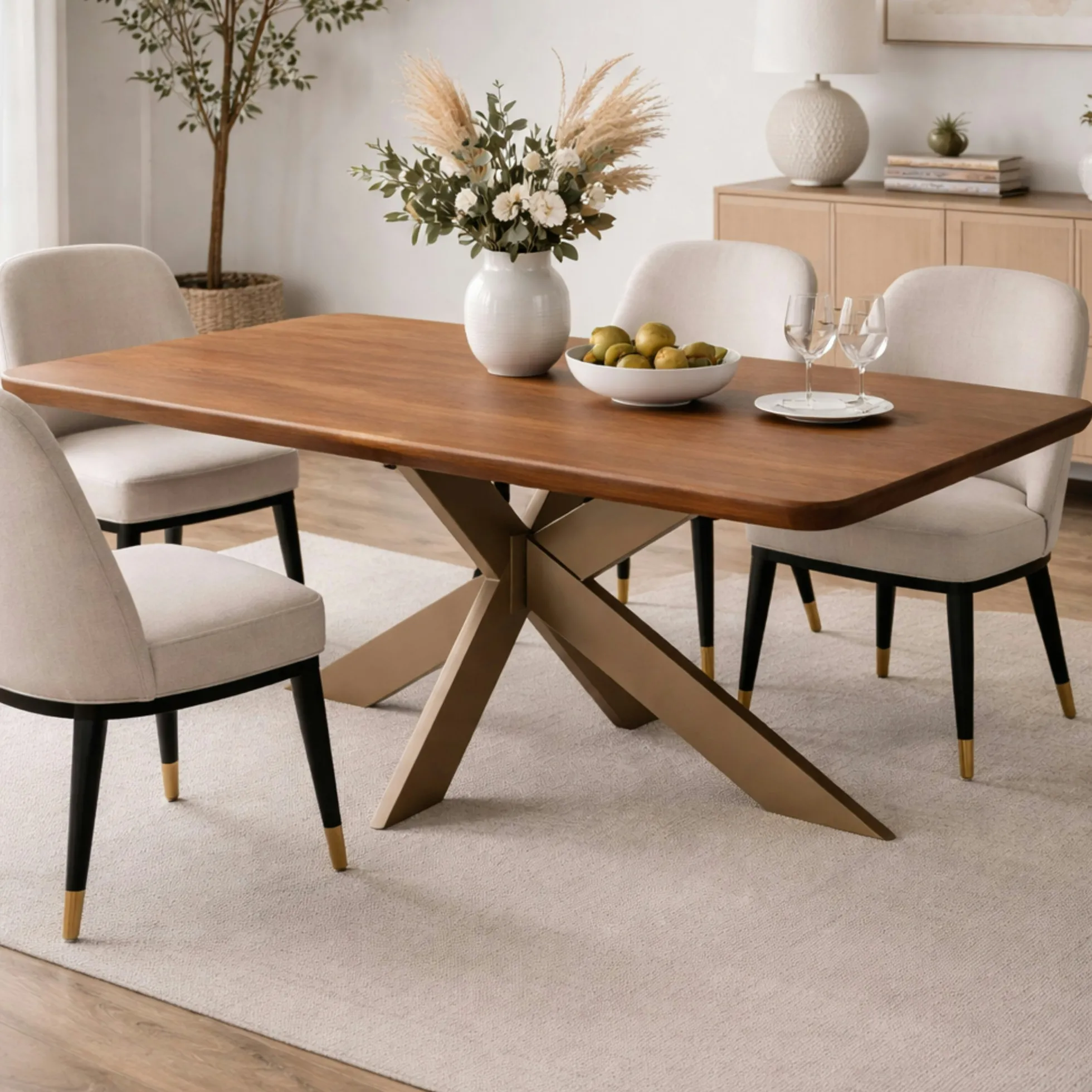 Table extensible chêne brun bords biseautés pied grège fin 200 cm PALERME