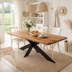 Table extensible chêne brun bords biseautés pied noir fin 220 cm PALERME