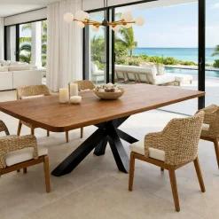 Table extensible chêne brun bords biseautés pied noir 220 cm PALERME