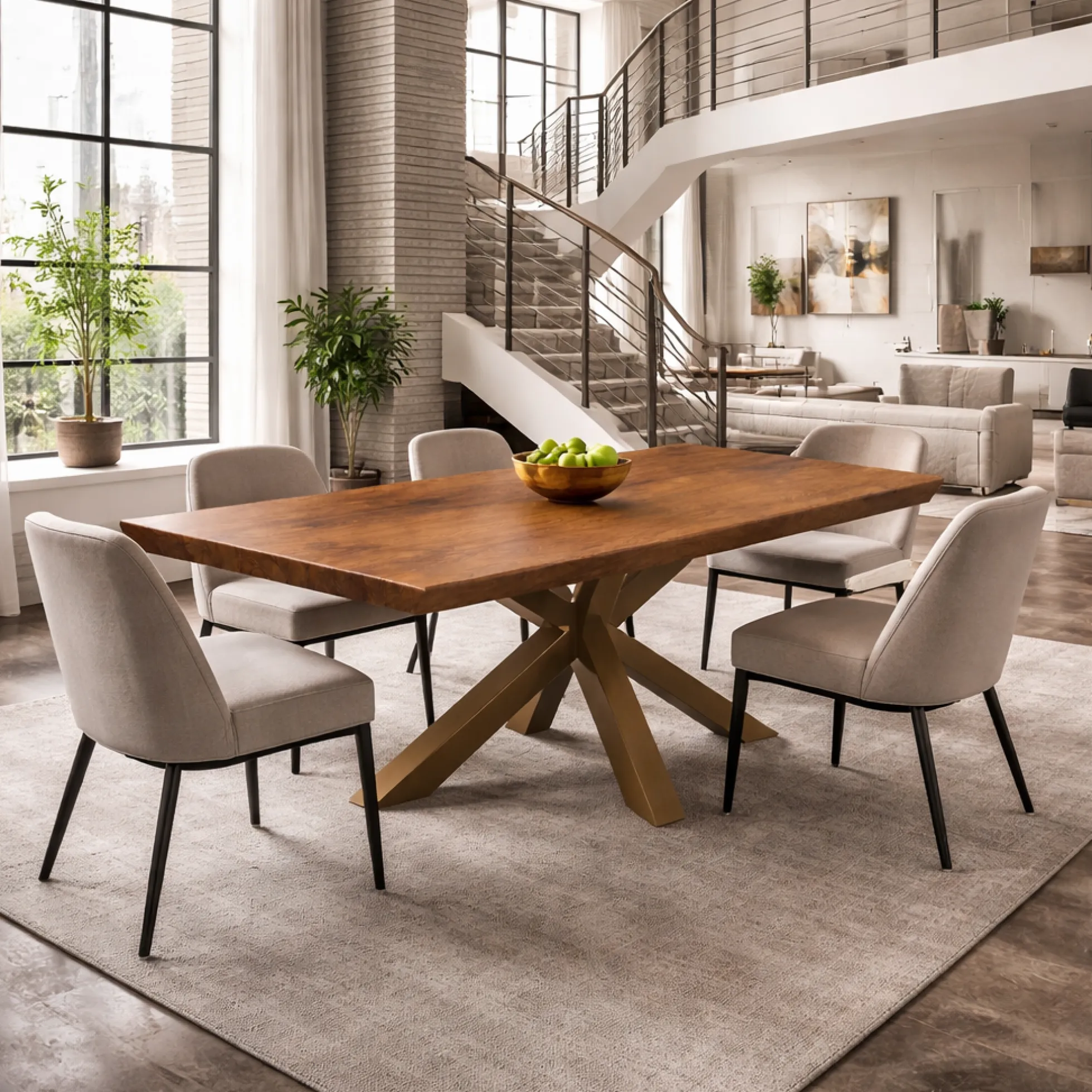 Table extensible chêne brun bords biseautés pied grège 220 cm PALERME