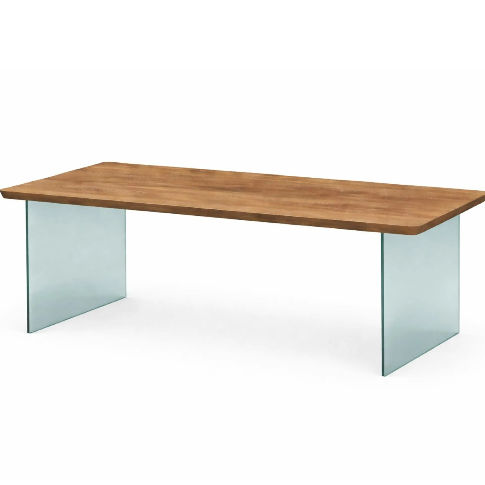 Table extensible chêne brun bords biseautés pieds verre 220 cm PALERME