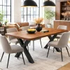 Table extensible chêne brun bords biseautés pieds en X 220 cm PALERME