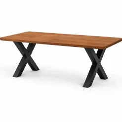 Table extensible chêne brun bords biseautés pieds en X 220 cm PALERME