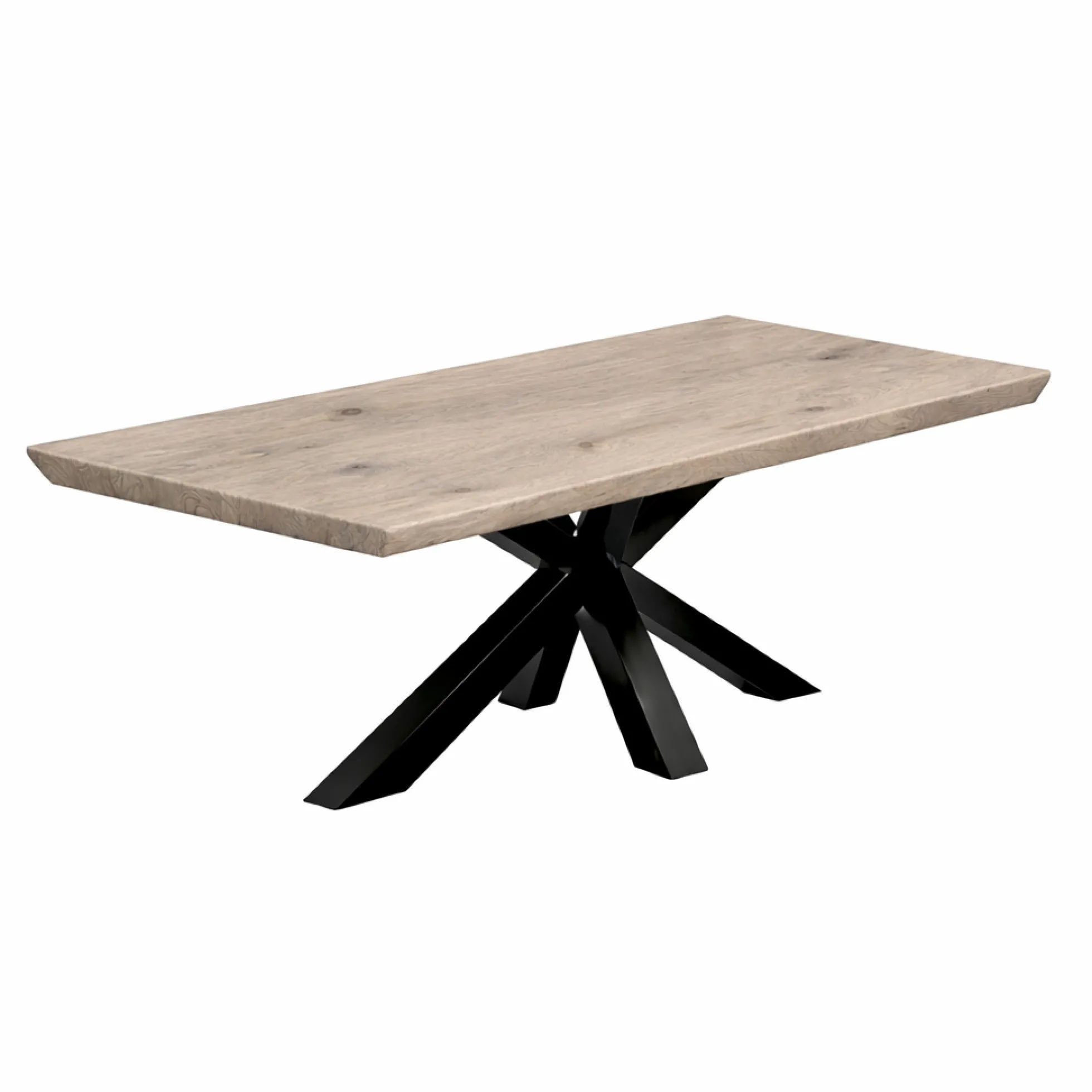 Table extensible chêne grisé bords biseautés pied noir 220 cm PALERME