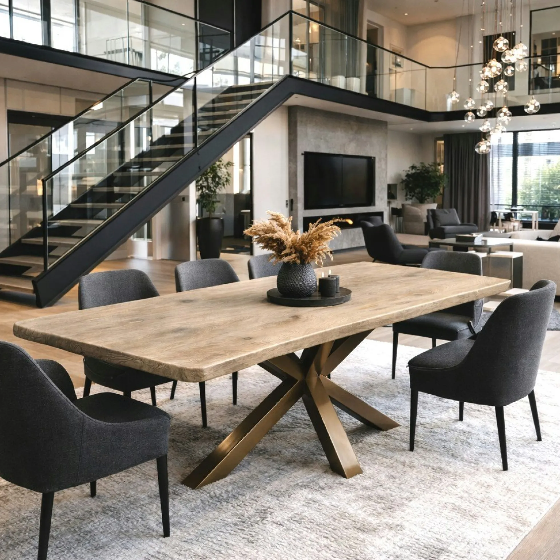 Table extensible chêne grisé bords biseautés pied grège 220 cm PALERME