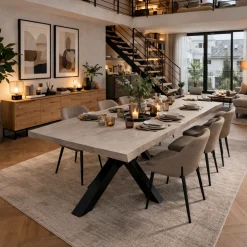 Table extensible chêne grisé bords naturels pied noir 240 cm PALERME