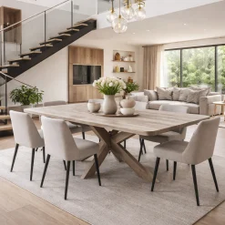 Table extensible chêne grisé bords biseautés pied bois 200 cm PALERME