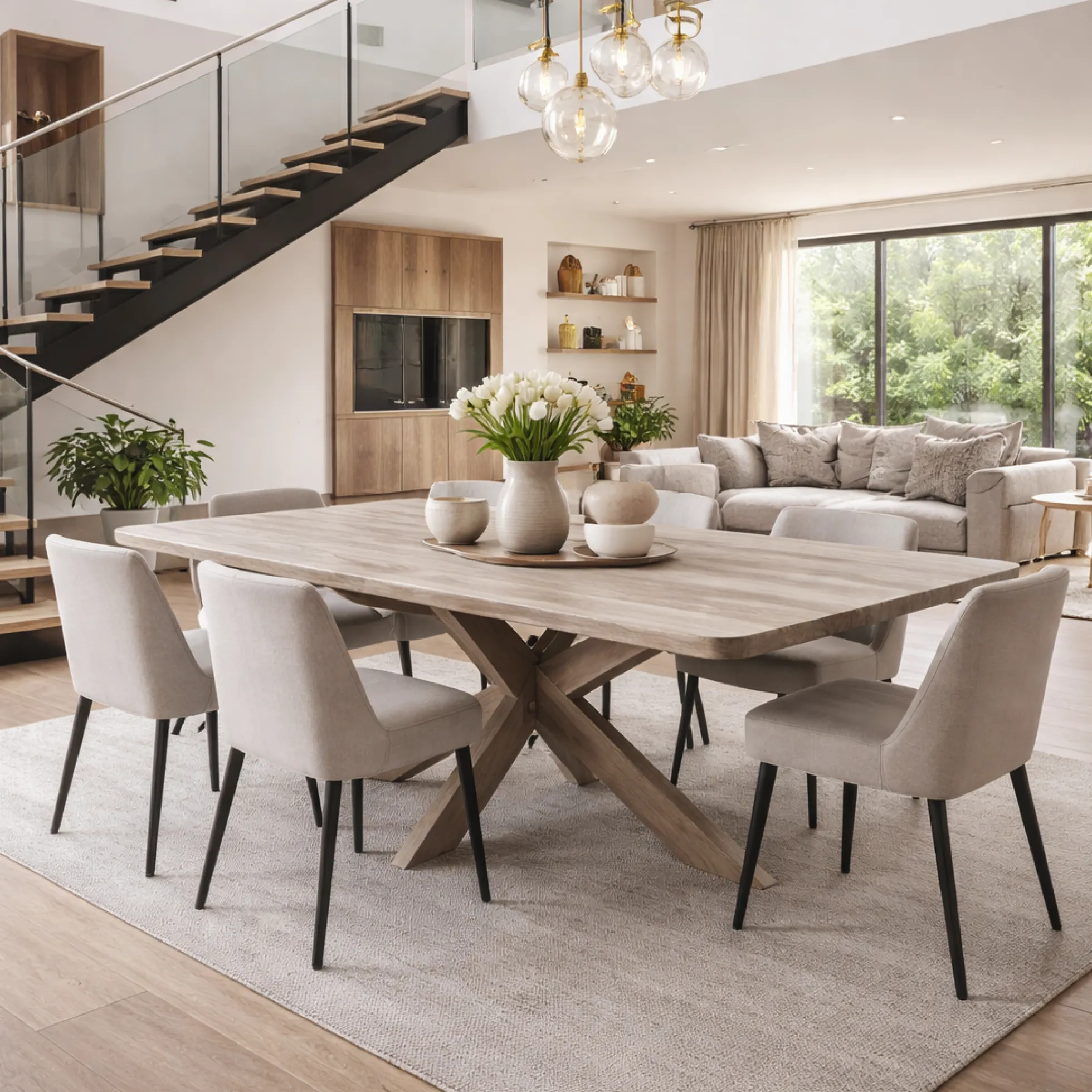 Table extensible chêne grisé bords biseautés pied bois 200 cm PALERME