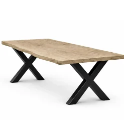 Table extensible chêne grisé bords naturels pieds en X 200 cm PALERME