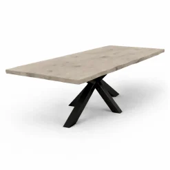 Table extensible chêne grisé bords naturels pied noir 180 cm PALERME