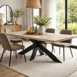 Table extensible chêne grisé bords naturels pied noir fin 220 cm PALERME