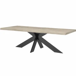 Table extensible chêne grisé bords naturels pied noir fin 200 cm PALERME