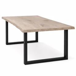 Table extensible chêne grisé bords naturels pieds en U 200 cm PALERME