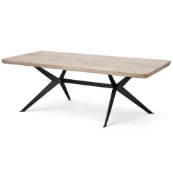 Table extensible chêne grisé bords biseautés pied graphique 220 cm PALERME