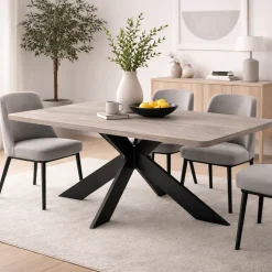 Table extensible chêne grisé bords biseautés pied noir fin 220 cm PALERME