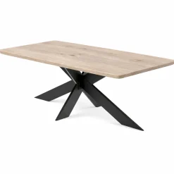Table extensible chêne grisé bords biseautés pied noir fin 220 cm PALERME